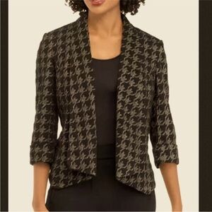 KASPER Black and Gold Houndstooth Open Blazer‎ Retro Vibes Disco Sz Small